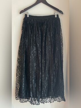 Principles Vintage Black Maxi/Midaxi Skirt with Sheer Floral Lace Overlay